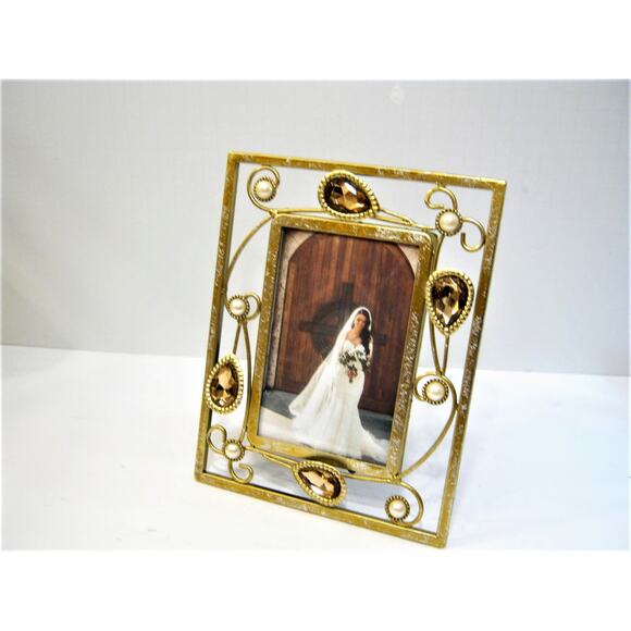 Jewel Accented Distressed Vintage style  Photo Frame Picture Holder 4x6  Photo - Picture 6 of 6